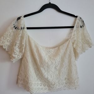 Ivory White Lace Crop Top by Lucy Paris sz XS NEW